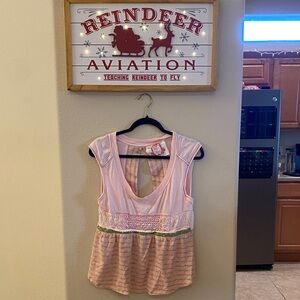 Free People Pink and Cream Sleeveless Top Adorable 🥰